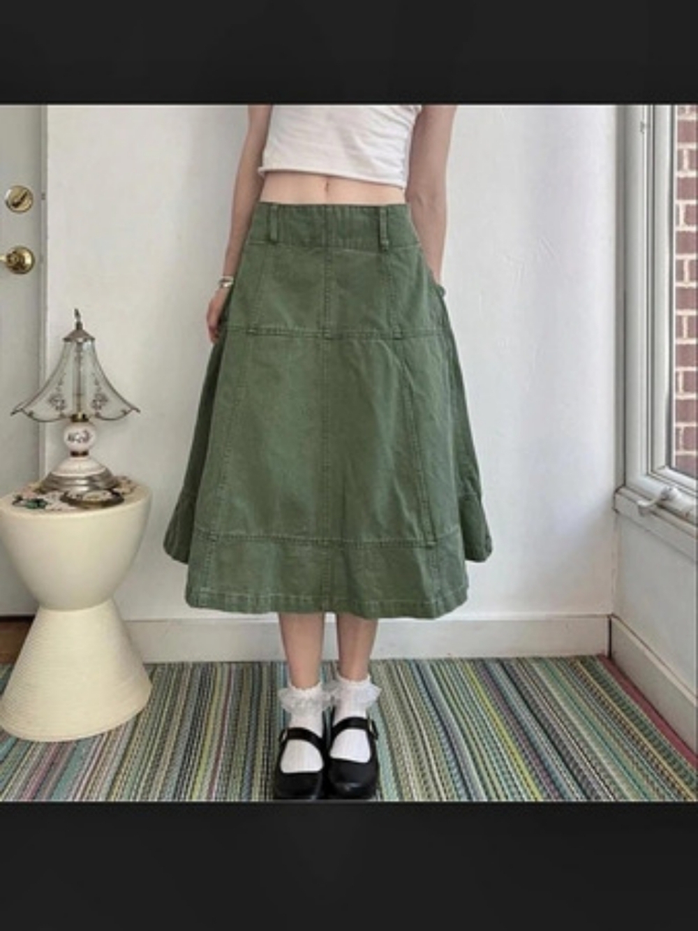 Free Assembly Cotton Midi A-Line Skirt in Green Size 4